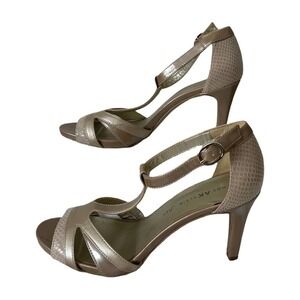 Ann AK Klein Flex Women Tan Sandals Pump Heels 3.75" Size 9.5M